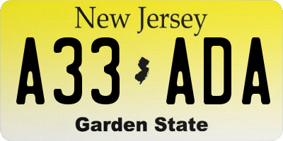 NJ license plate A33ADA