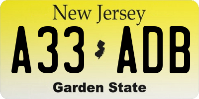 NJ license plate A33ADB