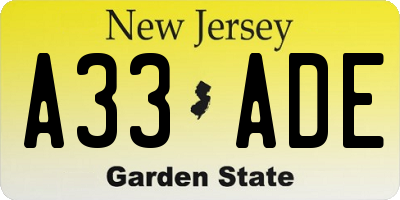 NJ license plate A33ADE