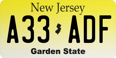NJ license plate A33ADF