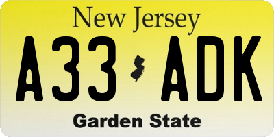 NJ license plate A33ADK