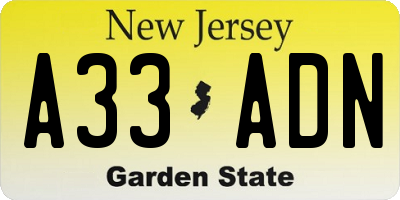 NJ license plate A33ADN