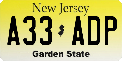 NJ license plate A33ADP
