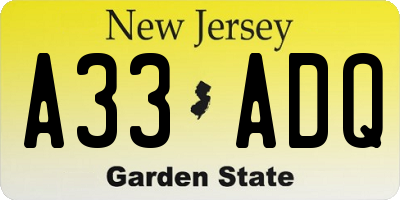 NJ license plate A33ADQ