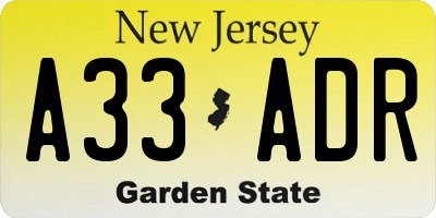 NJ license plate A33ADR