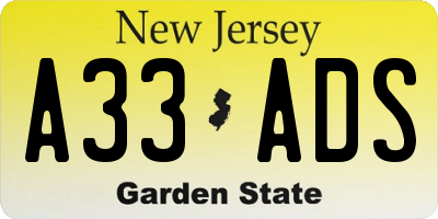NJ license plate A33ADS