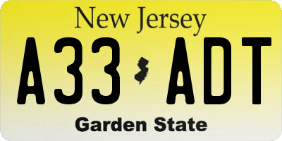 NJ license plate A33ADT