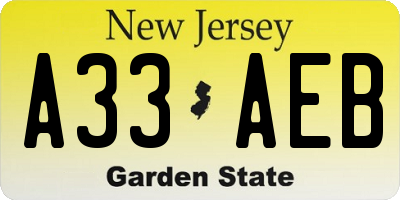NJ license plate A33AEB