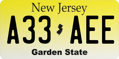 NJ license plate A33AEE