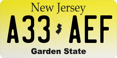 NJ license plate A33AEF
