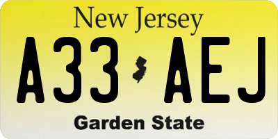NJ license plate A33AEJ