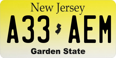NJ license plate A33AEM