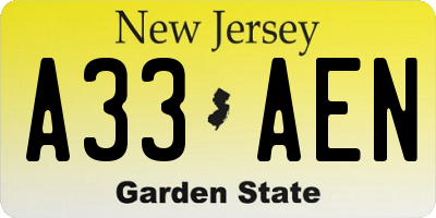 NJ license plate A33AEN