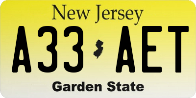 NJ license plate A33AET