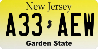 NJ license plate A33AEW