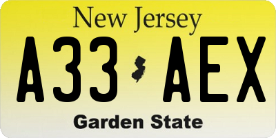 NJ license plate A33AEX