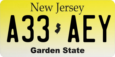 NJ license plate A33AEY