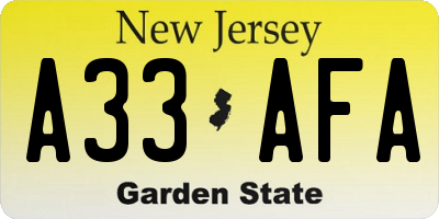 NJ license plate A33AFA
