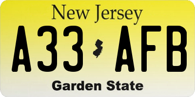 NJ license plate A33AFB