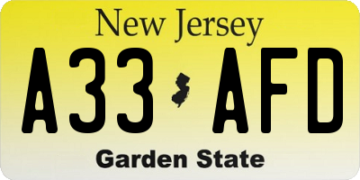 NJ license plate A33AFD