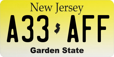 NJ license plate A33AFF