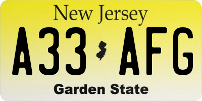 NJ license plate A33AFG