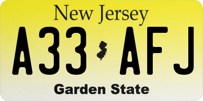 NJ license plate A33AFJ