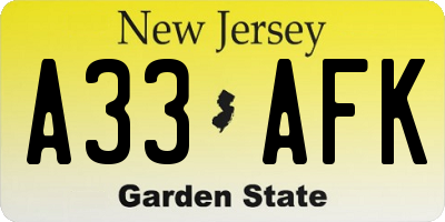 NJ license plate A33AFK