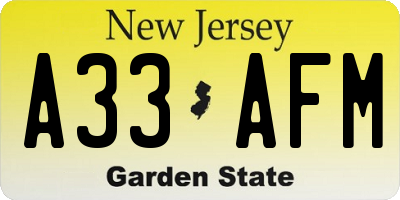 NJ license plate A33AFM