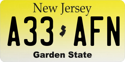 NJ license plate A33AFN