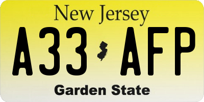 NJ license plate A33AFP
