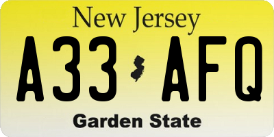NJ license plate A33AFQ