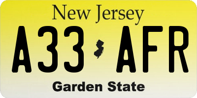 NJ license plate A33AFR