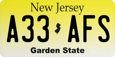 NJ license plate A33AFS