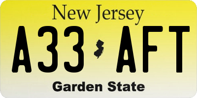 NJ license plate A33AFT