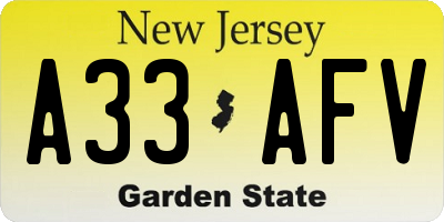 NJ license plate A33AFV