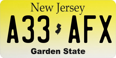 NJ license plate A33AFX