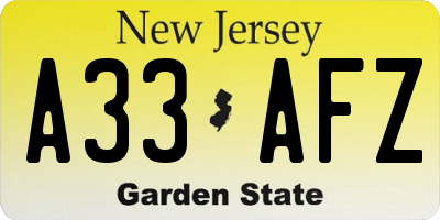 NJ license plate A33AFZ