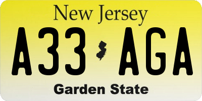 NJ license plate A33AGA