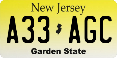 NJ license plate A33AGC
