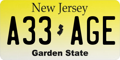 NJ license plate A33AGE