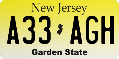 NJ license plate A33AGH