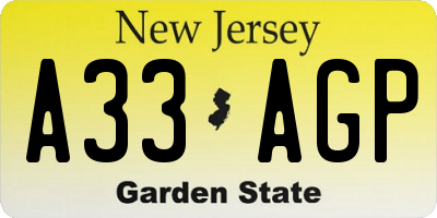 NJ license plate A33AGP