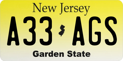 NJ license plate A33AGS
