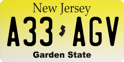 NJ license plate A33AGV