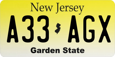 NJ license plate A33AGX