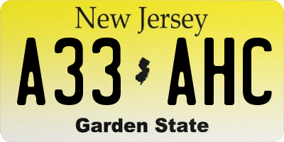 NJ license plate A33AHC