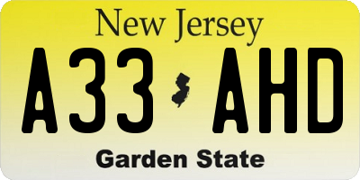 NJ license plate A33AHD