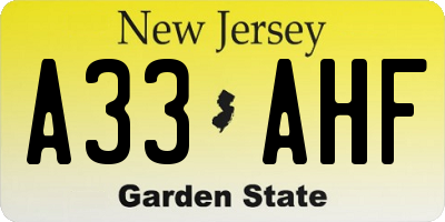 NJ license plate A33AHF