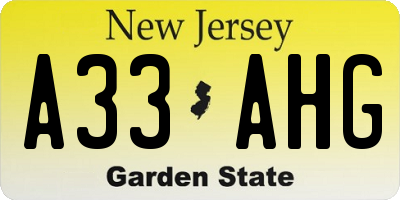 NJ license plate A33AHG